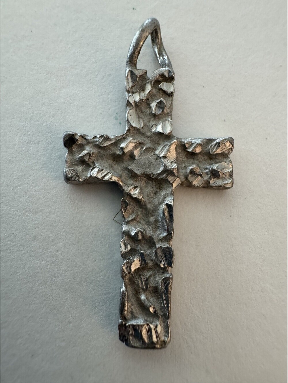 VTG Sterling Silver Modernist Brutalist Nugget Cross Pendant Hallmark 925? READ